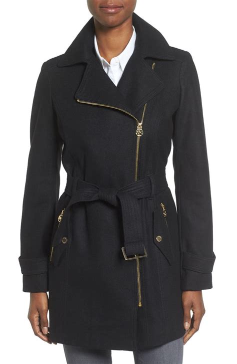 michael michael kors asymmetrical zip belted wool blend coat|michael kors belted walker coat.